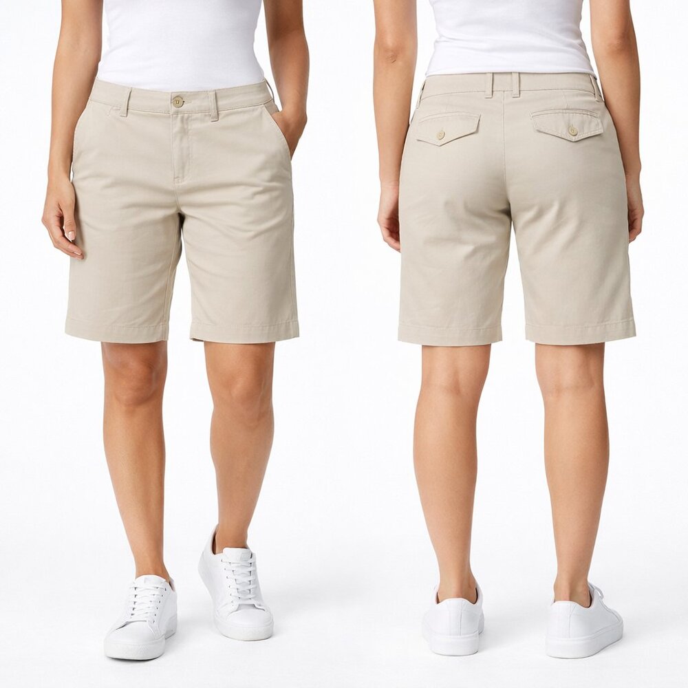 Liz Claiborne Womens Chino Shorts Size 8 Beige Cotton Stretch Classic Casual